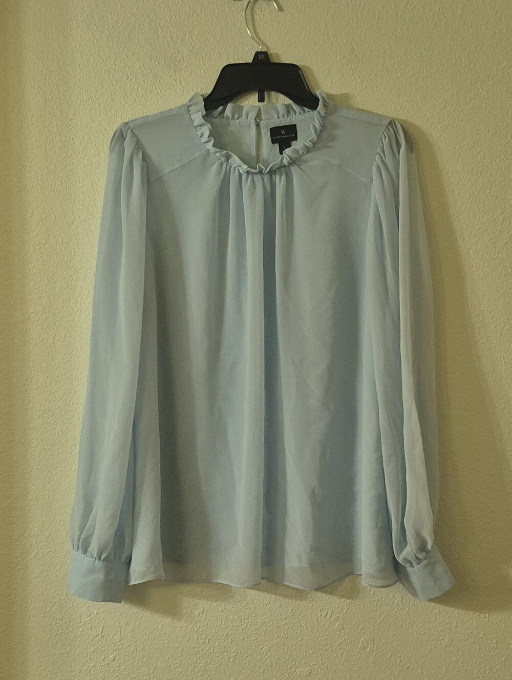Worthington Pale Blue Ruffle Neck Long Sleeve Blouse